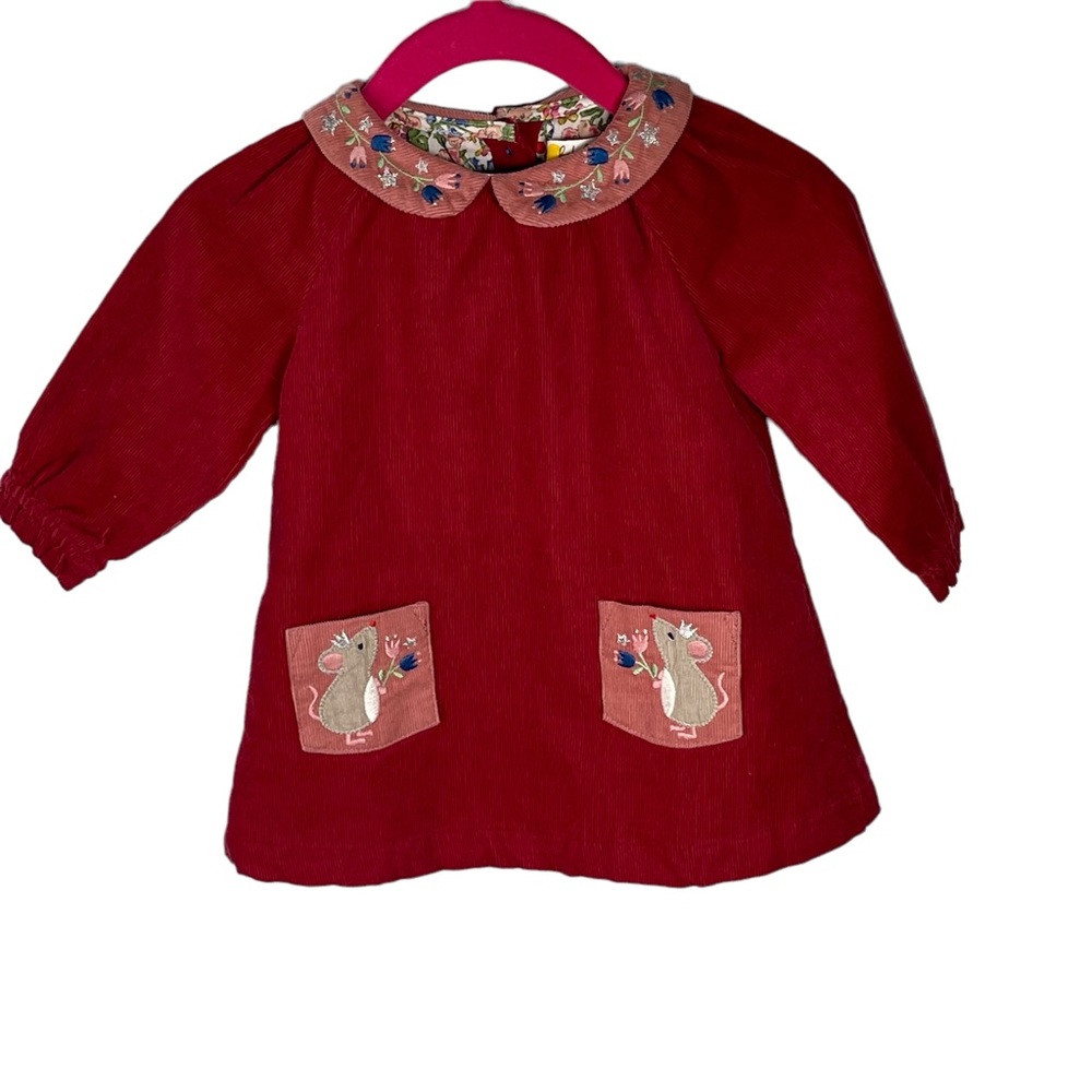 BODEN Girls' Long Sleeve Corduroy Mouse Button Up Dress 0 to 3 Months
